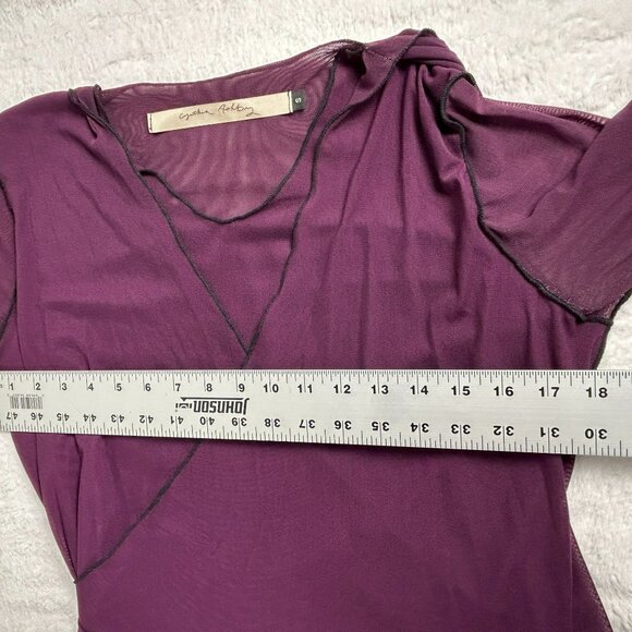 Cynthia Ashby Women's Crew Neck Sheer 3/4 Sleeve Casual Wrap Blouse Purple Small - Picture 7 of 8
